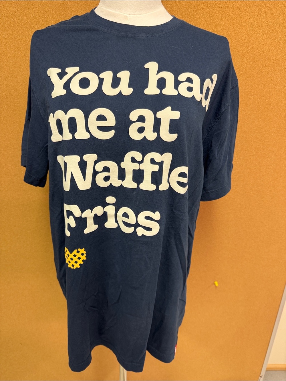 Chick-Fil-A Navy Graphic Tee "You had me at Waffle Fries" - large, NEW